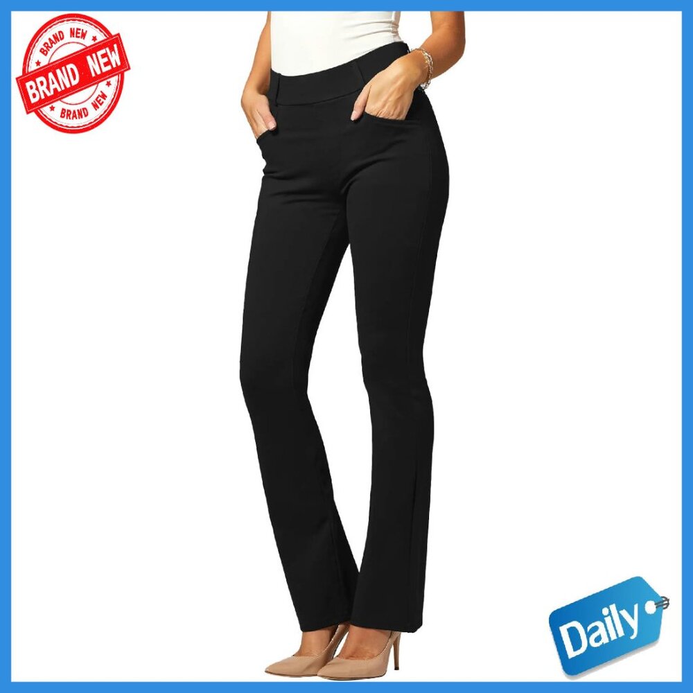 Stretch Bootcut Work Pants Tummy Control Waistband Pockets Plus Size